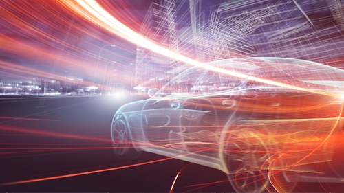 街並みに映る未来の電気自動車は、未来のEV製造を象徴している。